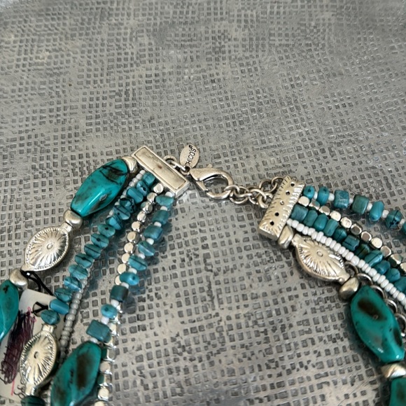 Chico turquoise / silver 5 strand necklace goes on collar bone. Never worn - Picture 3 of 3